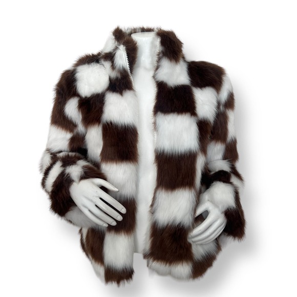 Nobrand Jackets & Blazers - Brown Checkered Faux Fur Jacket Size Medium NWOT